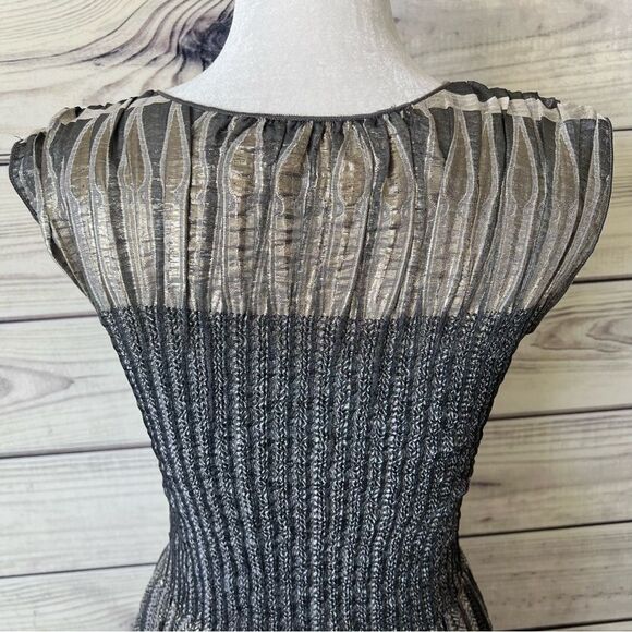 Max Studio Metallic Silver & Grey Pleated Stretchy Fit & Flare Dress - Picture 9 of 11